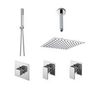 nuie SBS130ST2 Windon Spa Modern Bathroom Shower Bundle with Temperature Valve, 2 Stop Taps, Head, Arm and Slide Rail Kit, 1700mm, Chrome