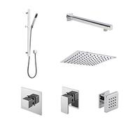 nuie SBS135ST3 Windon Spa Modern Bathroom Shower Bundle with Temperature Valve, 3 Stop Taps, Arm, Head, Slide Rail Kit and 3 Body Jets, 685mm, Chrome