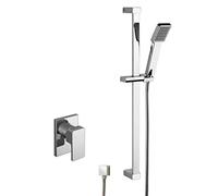 Nuie SBS25MV1 Bundle Modern Bathroom Concealed Manual Windon Shower Valve with Square Slide Rail Kit and Outlet Elbow, Chrome