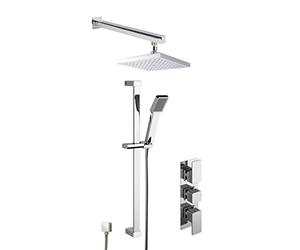 Nuie SBS43TR2 Bundle Modern Bathroom Windon Triple Thermostatic Valve Slide Rail Kit and Outlet Elbow, and Square Wall Mounted Arm and Fixed Shower Head, Chrome