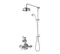 Nuie SBT141TW1 Bundle Traditional Bathroom Twin Thermostatic Valve and Round Rigid Riser Kit with Single Function Shower Head and Handset, Chrome
