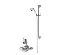 Nuie SBT142TW1 Bundle Traditional Bathroom Twin Thermostatic Shower Valve and Victorian Inspired Slider Rail Kit with Single Function Handset, Chrome