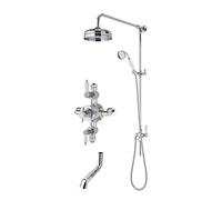 Nuie SBT145TR2 Bundle Traditional Bathroom Triple Exposed Thermostatic Valve, Rigid Riser Kit with Single Function Shower Head and Handset and Bath Spout, Chrome