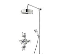 Nuie SBT146TR2 Bundle Traditional Bathroom Triple Exposed Thermostatic Valve and Rigid Riser Kit with Single Function Shower Head and Handset, Chrome