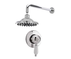 Nuie SBT51MV1 Bundle Traditional Bathroom Concealed Manual Valve with Lever Handle, Round Wall Mounted Arm and Fixed Shower Head, Chrome