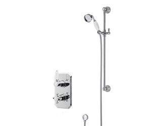 Nuie SBT54TW1 Bundle Traditional Bathroom Concealed Thermostatic Twin Shower Valve and Victorian Slider Rail Kit, Chrome