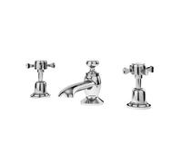 Nuie Selby Traditional Crosshead 3 Tap Hole Basin Mixer Tap with Pop-up Waste | Chrome | Brass | 404mm x 94mm x 144mm