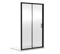 Nuie SQSL10BP Rene | Modern Bathroom 6mm Toughened Safety Glass Reversible Sliding Shower Enclosure Door, 1000mm, Satin Black