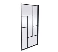 Nuie Square Abstract Blocked Framed Bath Screen | Matt Black | Glass/Aluminium | 790mm x 1430mm x 38mm
