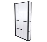 Nuie Square Abstract Blocked Framed L Shaped Bath Screen with Fixed Return | Matt Black | Glass/Aluminium | 795mm x 1430mm x 38mm