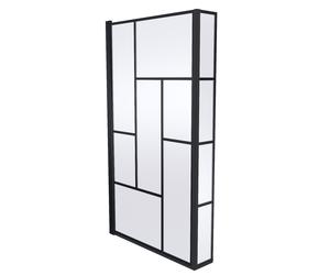 Nuie Square Abstract Blocked Framed L Shaped Bath Screen with Fixed Return | Matt Black | Glass/Aluminium | 795mm x 1430mm x 38mm