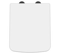 Nuie Square Quick Release Soft Close Toilet Seat with Matt Black Hinge Caps | White | UF | 358mm x 53mm x 435mm