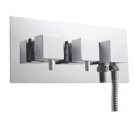 Nuie Square Twin Thermostatic Shower Valve with Diverter and Outlet | Chrome | Brass | 120mm x 360mm x 136mm