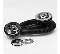 Nuie Standard Bath Waste and Overflow with Plug and Ball Chain | Chrome | Brass | 70mm x 540mm x 70mm