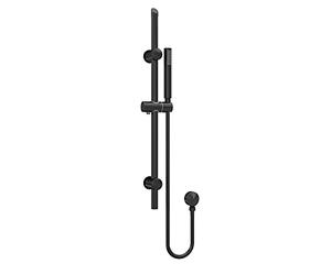 nuie STY442 Arvan | Modern Bathroom Round Slide Rail Kit with Outlet Elbow, Flex Hose and Single Function Handset, 740mm, Matt Black