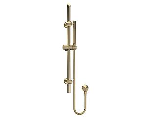 nuie STY842 Arvan | Modern Bathroom Round Slide Rail Kit with Outlet Elbow, Flex Hose and Single Function Handset, 740mm, Brushed Brass