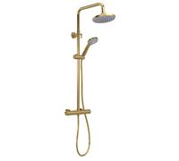Nuie Thermostatic Shower Bar Valve and Rigid Riser Shower Kit with Round Head | Brushed Brass | Brass/ABS | 267mm x 1245mm x 429mm