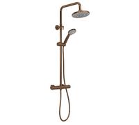 Nuie Thermostatic Shower Bar Valve and Rigid Riser Shower Kit with Round Head | Brushed Bronze | Brass | 267mm x 1245mm x 429mm