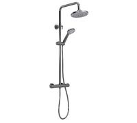 Nuie Thermostatic Shower Bar Valve and Rigid Riser Shower Kit with Round Head | Brushed Pewter | Brass/ABS | 267mm x 1245mm x 429mm