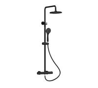 Nuie Thermostatic Shower Bar Valve and Rigid Riser Shower Kit with Round Head | Matt Black | Brass | 267mm x 1245mm x 429mm