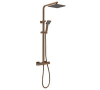 Nuie Thermostatic Shower Bar Valve and Rigid Riser Shower Kit with Square Head | Brushed Bronze | Brass | 200mm x 1200mm x 465mm