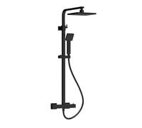 Nuie Thermostatic Shower Bar Valve and Rigid Riser Shower Kit with Square Head- JTY486 | Matt Black | Brass | 200mm x 1200mm x 465mm
