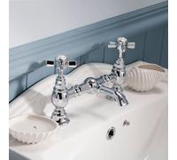 Nuie Traditional Basin Mixer Tap Phillips Cross Handle 2 Tap Hole Brass Chrome