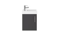 Nuie Valut Single Door Wall Hung Vanity Unit and Compact Basin | Gloss Grey | MDF | 400mm
