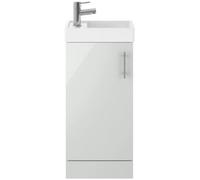 Nuie Vault 400mm Floor-Standing Cloakroom Cabinet & Basin, Gloss Grey Mist, Soft-Close Door, 5-Year Guarantee