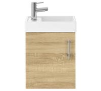 Nuie Vault 400mm Wall-Hung Cloakroom Vanity Unit & Vitreous China Basin - Light Wood, Soft-Close