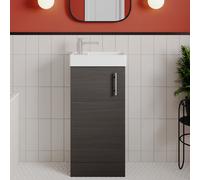 Nuie MIN003 Vault Modern Bathroom Cloakroom Compact Single Soft Close Door Floor Standing Vanity Unit with 1 Tap Hole Ceramic Basin, 400mm, Woodgrain Anthracite