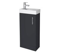 Nuie Vault Satin Single Door Vanity Unit and Compact Basin | Soft Black | MFC | 400mm