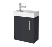 Nuie Vault Satin Wall Hung Single Door Vanity Unit and Compact Basin | Soft Black | MFC | 400mm