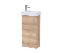 Nuie Vault Woodgrain Single Door Vanity Unit and Compact Basin | Bleached Oak | MFC | 400mm