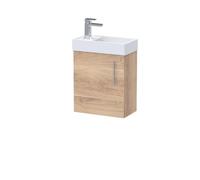 Nuie Vault Woodgrain Wall Hung Single Door Vanity Unit and Compact Basin | Bleached Oak | MFC | 400mm