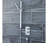 Nuie Volt Square Thermostatic Shower Mixer Valve & Rectangular Slide Rail Kit, Brass Concealed, Low-Pressure