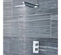 Nuie Volt Square Thermostatic Shower Mixer Valve With 200mm Fixed Head And 350mm Wall Arm, Concealed Brass Valve, 5-Year Guarantee