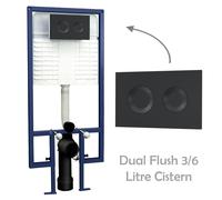 Nuie Wall Mounted Toilet Frame & Dual Flush 3/6L Cistern Black Square Button