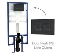 Nuie Wall Mounted Toilet Frame & Dual Flush 3/6L Cistern Black Square Button