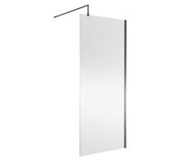 Nuie Wetroom Screen, Durable Toughened Fixed Glass Bathroom Shower Screen With Support Bar In Brushed Pewter, 900 X 1850mm