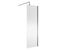 Nuie Wetroom Screen, Durable Toughened Fixed Glass Bathroom Shower Screen With Support Bar In Brushed Pewter, 700 X 1850mm