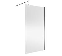 Nuie Wetroom Screen, Durable Toughened Fixed Glass Bathroom Shower Screen With Support Bar In Brushed Pewter, 1100 X 1850mm