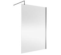 Nuie Wetroom Screen, Durable Toughened Fixed Glass Bathroom Shower Screen With Support Bar In Brushed Pewter, 1400 X 1850mm
