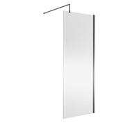 Nuie Wetroom Screen, Durable Toughened Fixed Glass Bathroom Shower Screen With Support Bar In Brushed Pewter, 800 X 1850mm