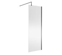 Nuie Wetroom Screen, Durable Toughened Fixed Glass Bathroom Shower Screen With Support Bar In Brushed Pewter, 760 X 1850mm
