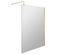 Nuie Wetroom Screen with Support Bar | Brushed Brass | Aluminium/Glass | 1400mm x 1850mm