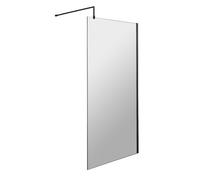 Nuie Wetroom Screen with Support Bar | Matt Black | Aluminium/Glass | 1000mm x 1850mm