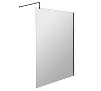 Nuie Wetroom Screen with Support Bar | Matt Black | Aluminium/Glass | 1200mm x 1850mm