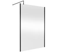 Nuie Wetroom Screen with Support Bar | Matt Black | Aluminium/Glass | 1400mm x 1850mm