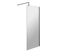 Nuie Wetroom Screen with Support Bar | Matt Black | Aluminium/Glass | 700mm x 1850mm